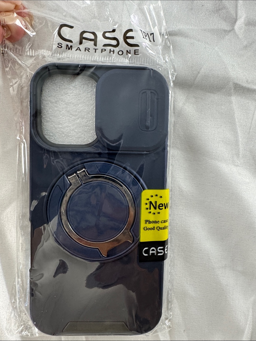 Smartphone Protective Phone Case with Rotating Ring Stand - Navy iPhone 17